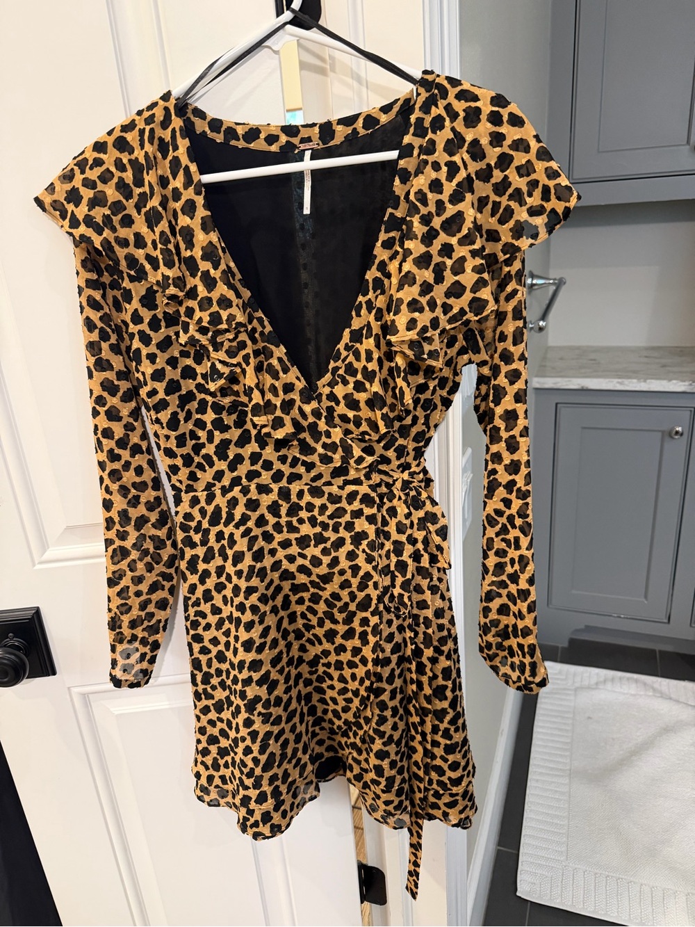 Free People Leopard-Print Wrap Dress in Gold and Black